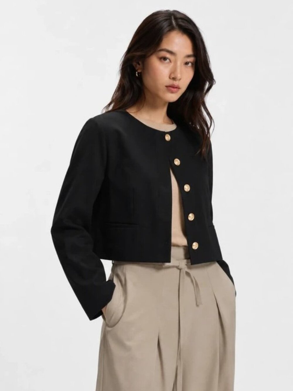 J Crew Italy By Mario Bellucci Women's Size 12 Black Cropped Gold Buttons Jacket